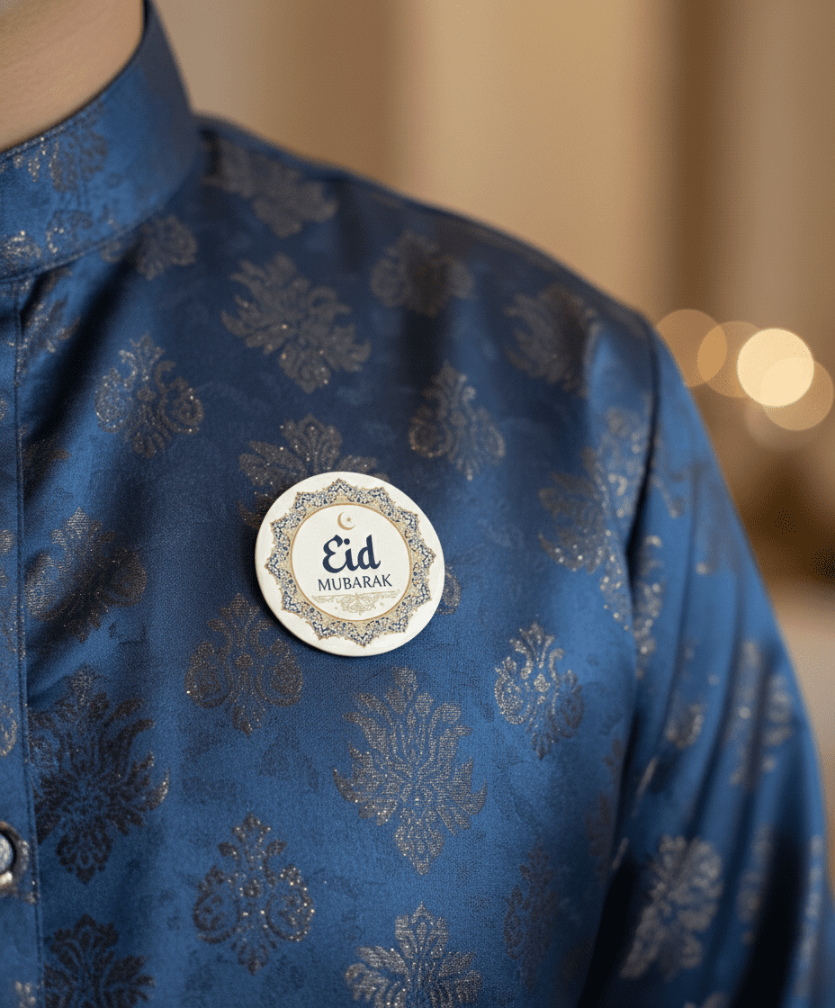 Custom Eid Mubarak Pin Badge 58mm | Personalized Islamic Gift Accessory - Image 2